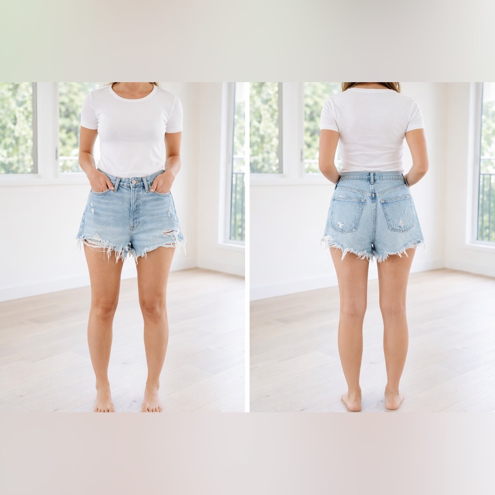 Agolde Light Wash Distressed High-Rise Jean Shorts